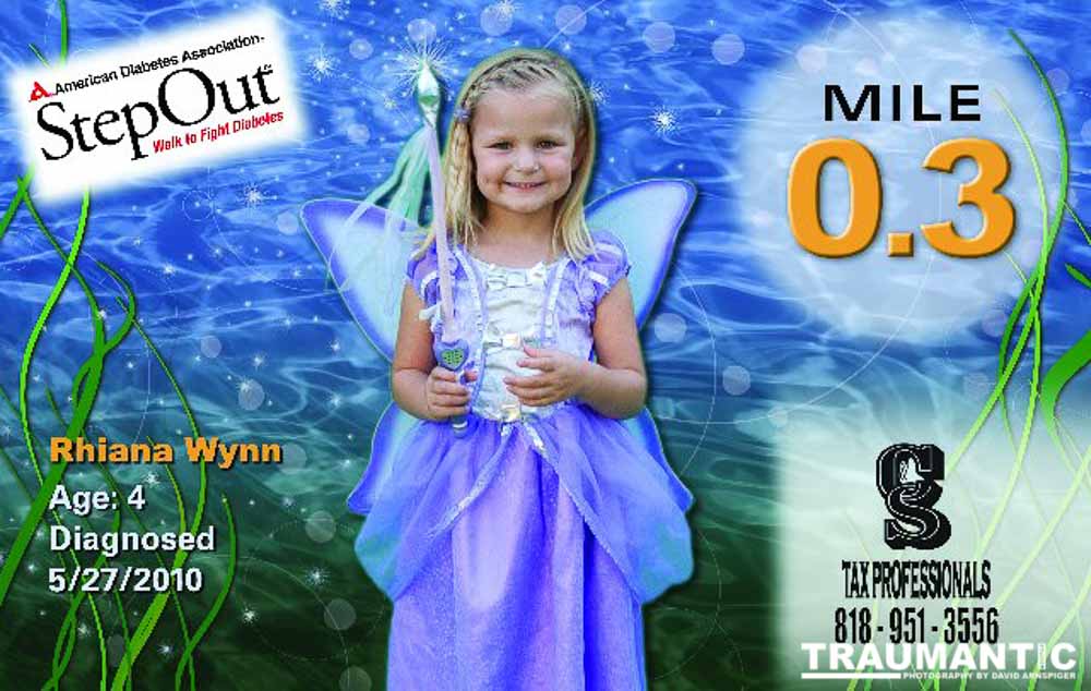 This was the first time I shot Rhiana Wynn for the Diabetes Walk Mile Markers.  This was the ONLY pose she would do for me that first year, and it was perfect and adorable.  It should be noted that the graphics work to create the mile markers was not done by me or my company.